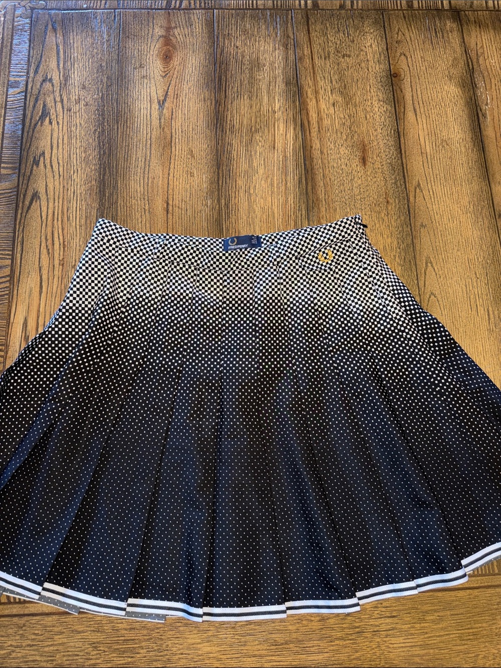 Fred Perry Black and White Polka Dot Micro-Gradient Pleated Tennis Style Skirt